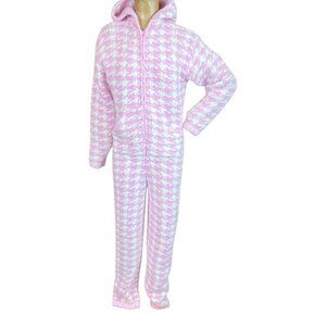 Skims Cozy Knit Petal Houndstooth Pink Jumpsuit/Onesie Pajama L #78G